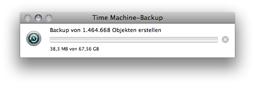 Time Machine Backup progress window with more than 1400000 files to go.