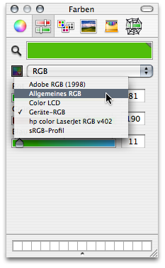 Colour picker displaying the colour profile menu