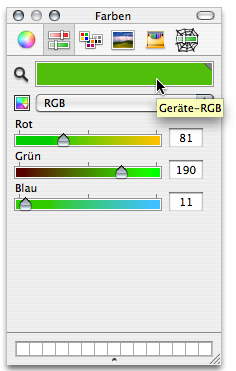 Colour picker displaying a shade of green in 'device RGB'