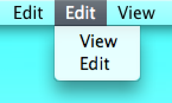 Enlarged Edit and View menu items in the menu bar, in menus and highlighted