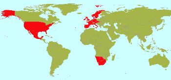 World map with countries I've been to