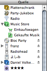 iTunes sources list, in a well filled state