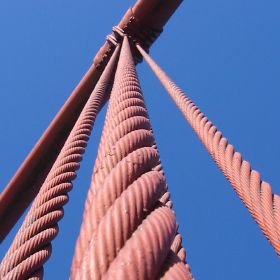 Cable of Golden Gate bridge, blue sky