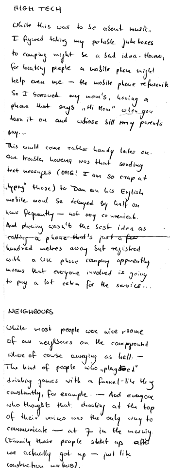 Part 3 of text: High tech, mobile phone, campground neighbours