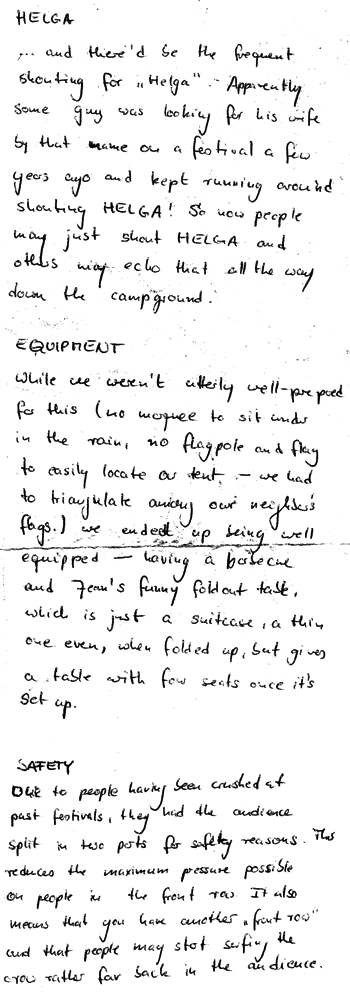 Part 4 of text: Helga, camping equipment, foldout table, safety