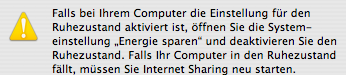 Note that internet sharing will be disabled when the computer goes to sleep